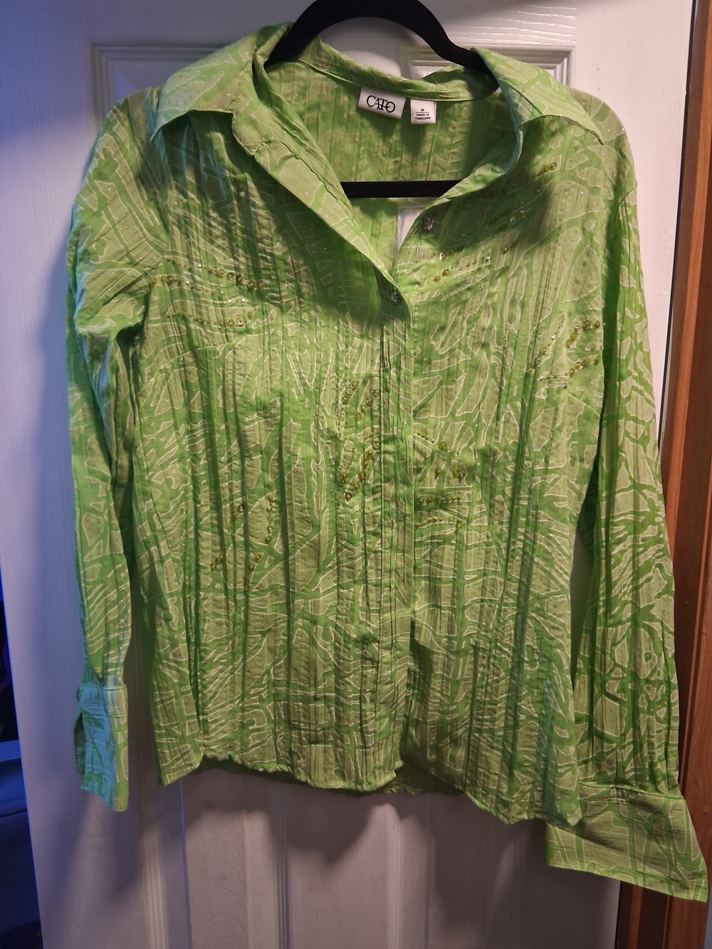 Cato Lime Green Button-Up Shirt With Sequin